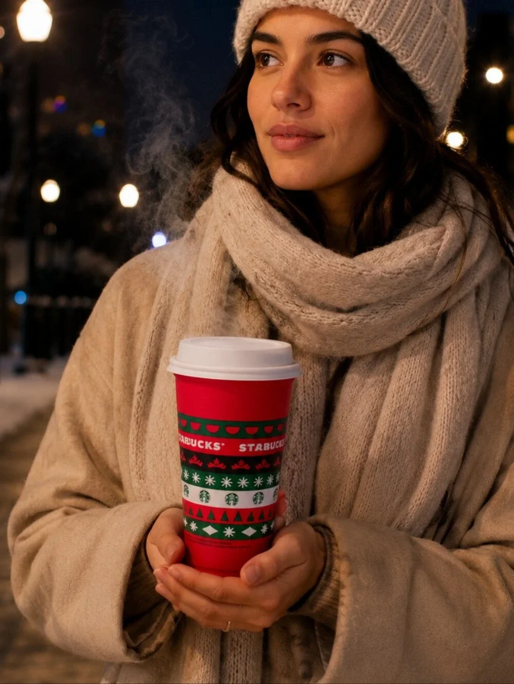 Starbucks 2013 Reusable 16 oz Christmas Holiday Plastic Coffee Cup with Lid